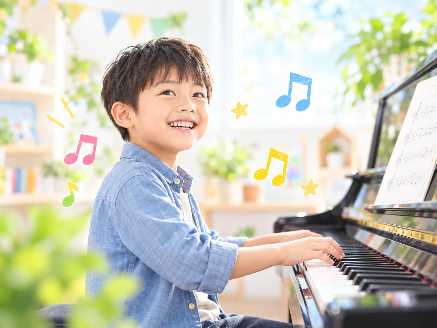 ピアノに親しむ男の子のイメージ
