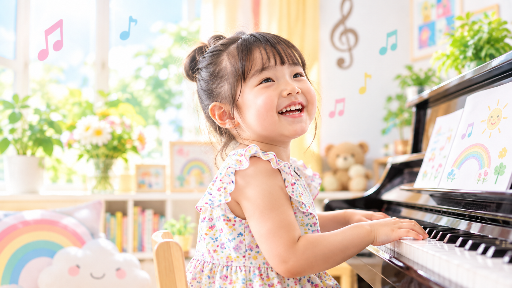 笑顔でピアノを楽しむ子どものイメージ