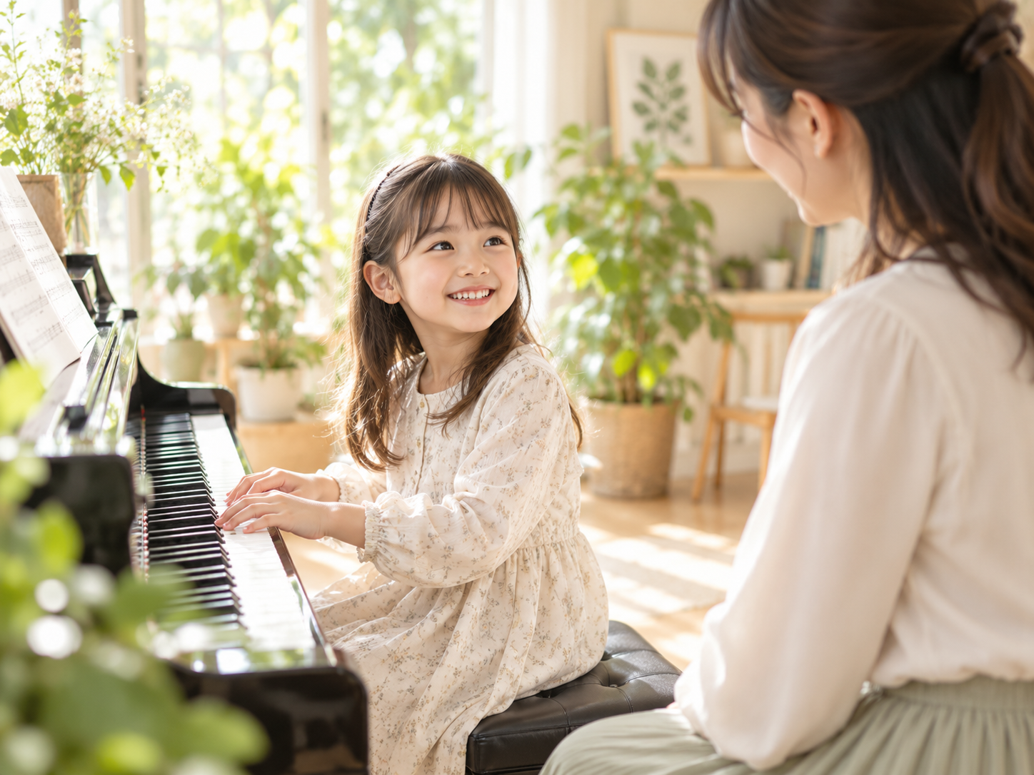 先生と楽しくピアノを学ぶ子どものイメージ